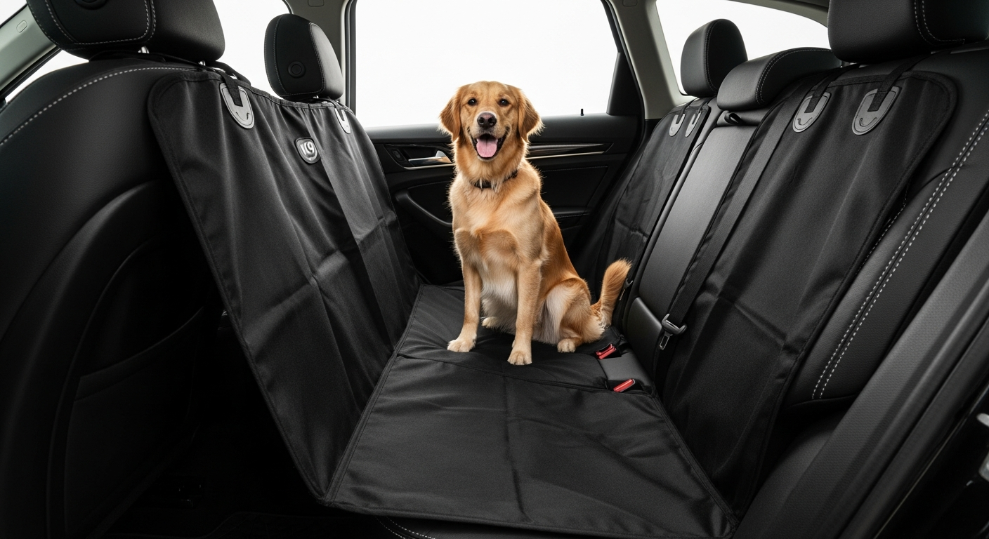 Team K9 Hard Bottom Dog Seat Cover installed in vehicle back seat with mesh window visible