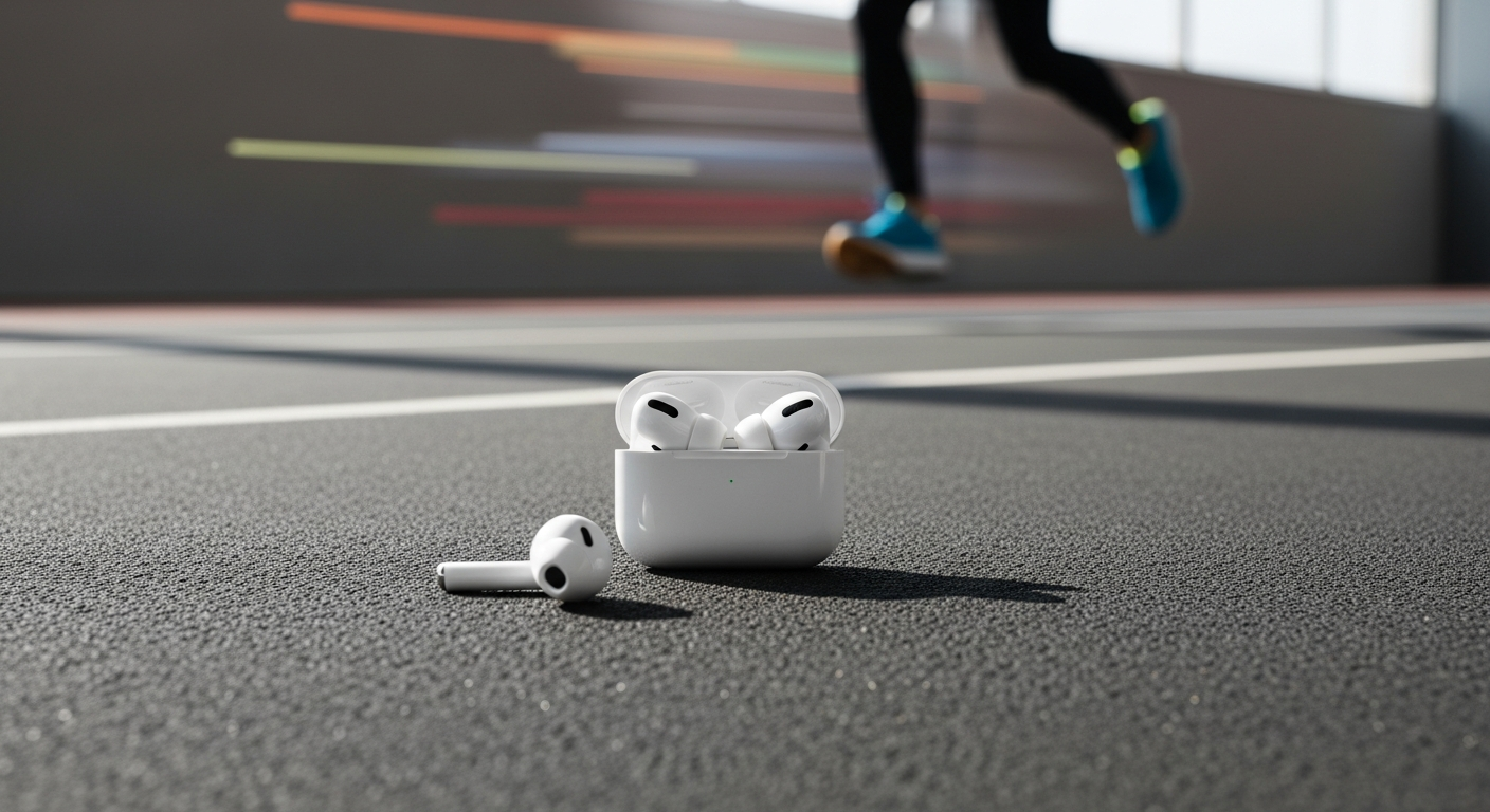 Apple AirPods 4 active noise cancelling earbuds displayed with charging case and Apple devices