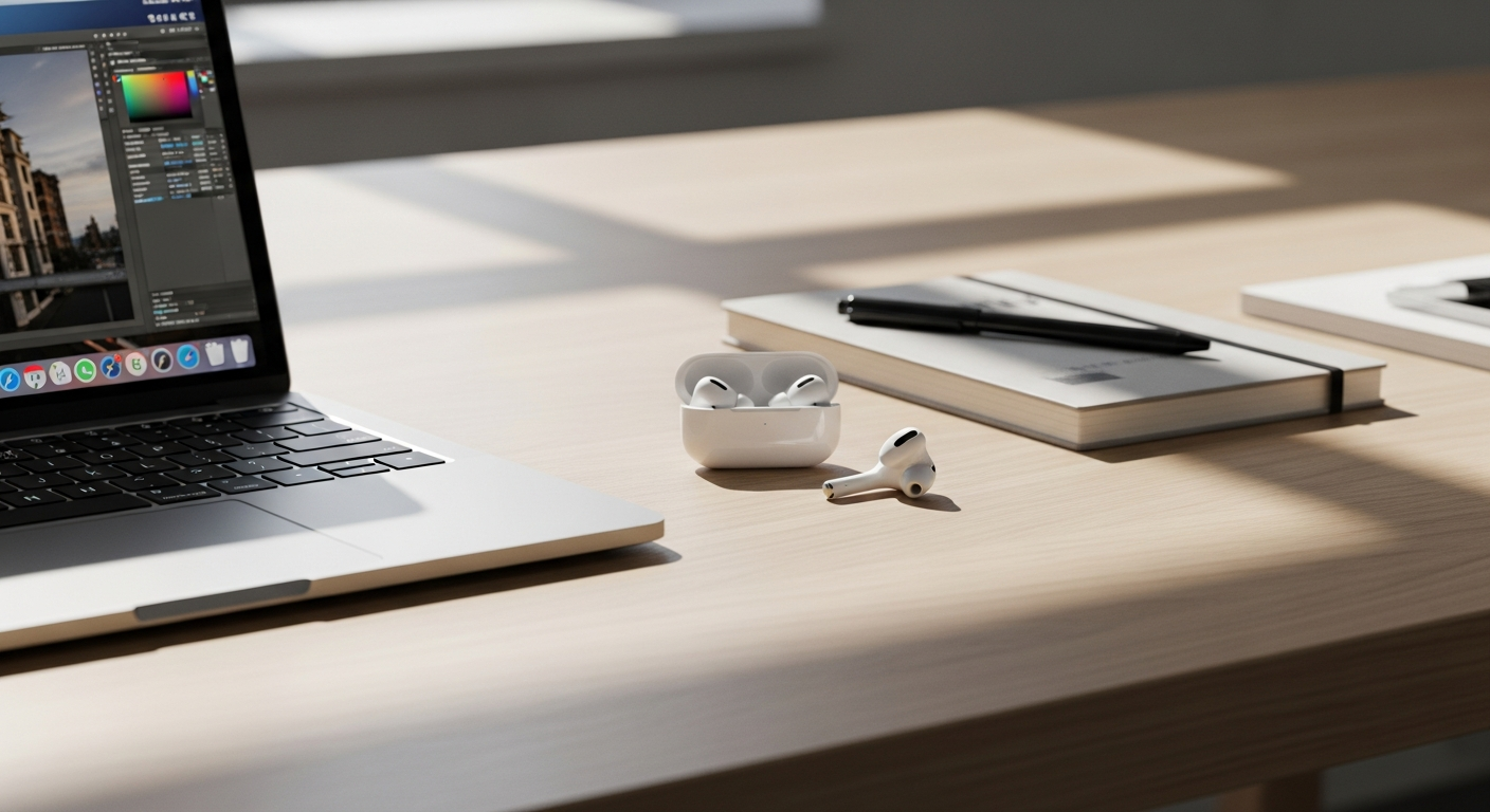 Apple AirPods 4 with Active Noise Cancellation earbuds in white finish displayed with charging case
