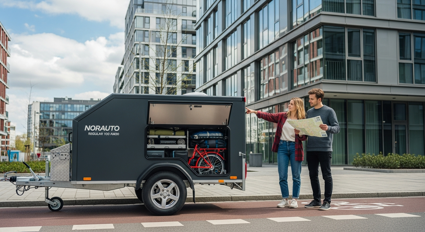 Norauto Regular 100 AM50 compact utility trailer with vertical storage design for urban homeowners
