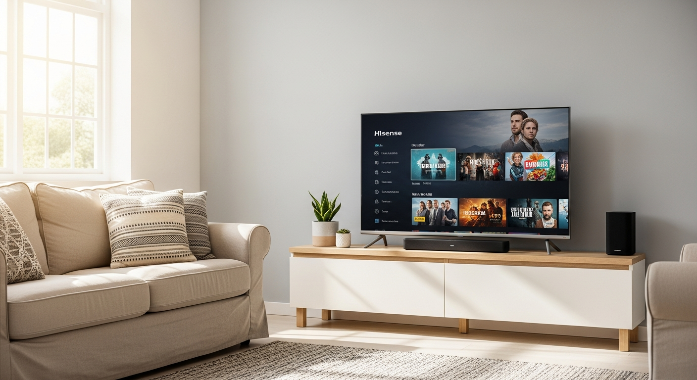 Hisense 40-inch Full HD Smart LED TV with Freely displayed in modern living room setting