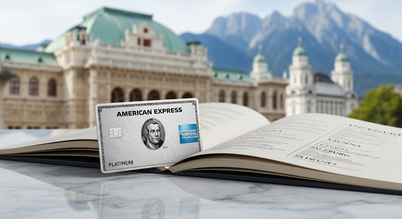 American Express Platinum Card Austria metal card with €690 annual fee benefits displayed