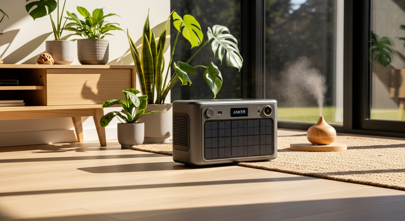 Anker Solix C300 Powerstation with integrated 60W solar panel for off-grid energy independence