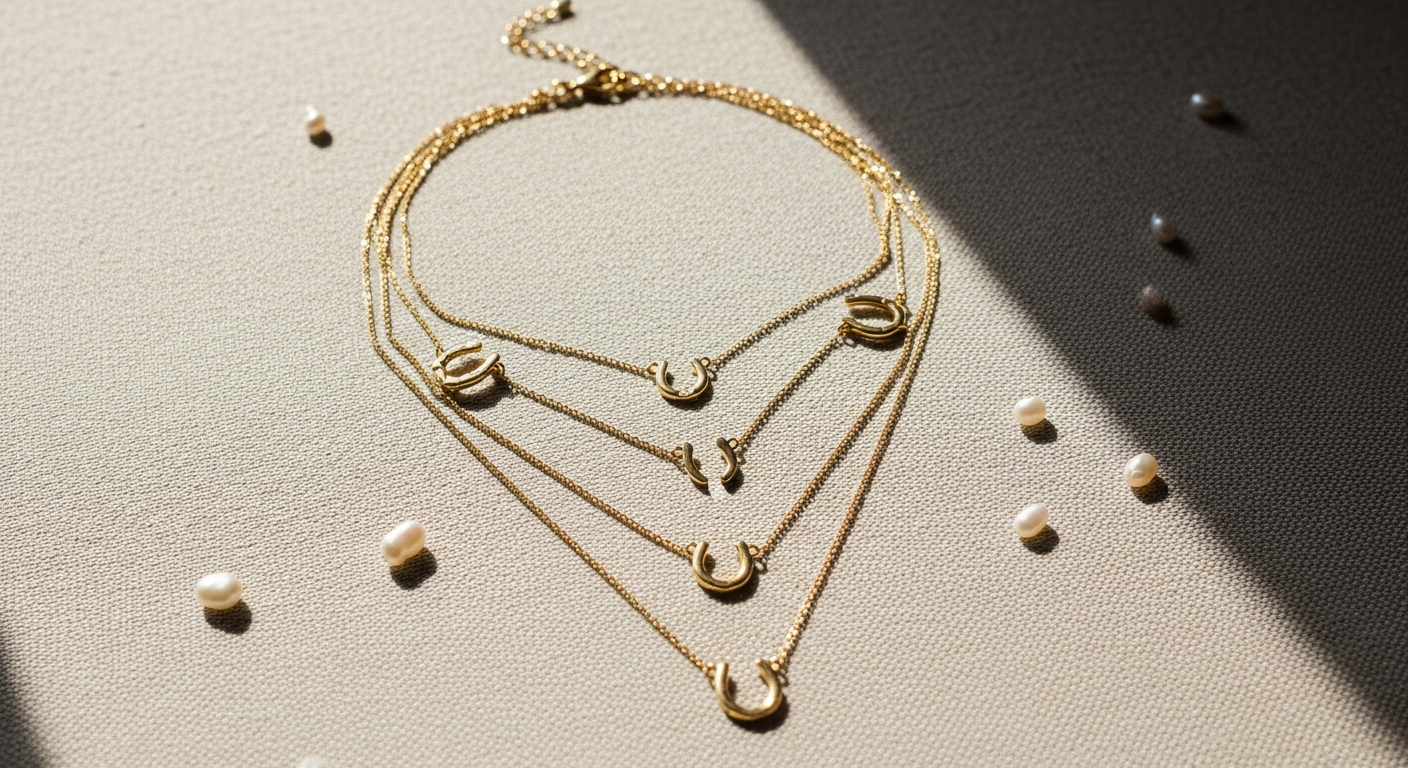 Artizan Joyeria Herradura Layered Necklace Set featuring mixed-metal chains with horseshoe clasp design
