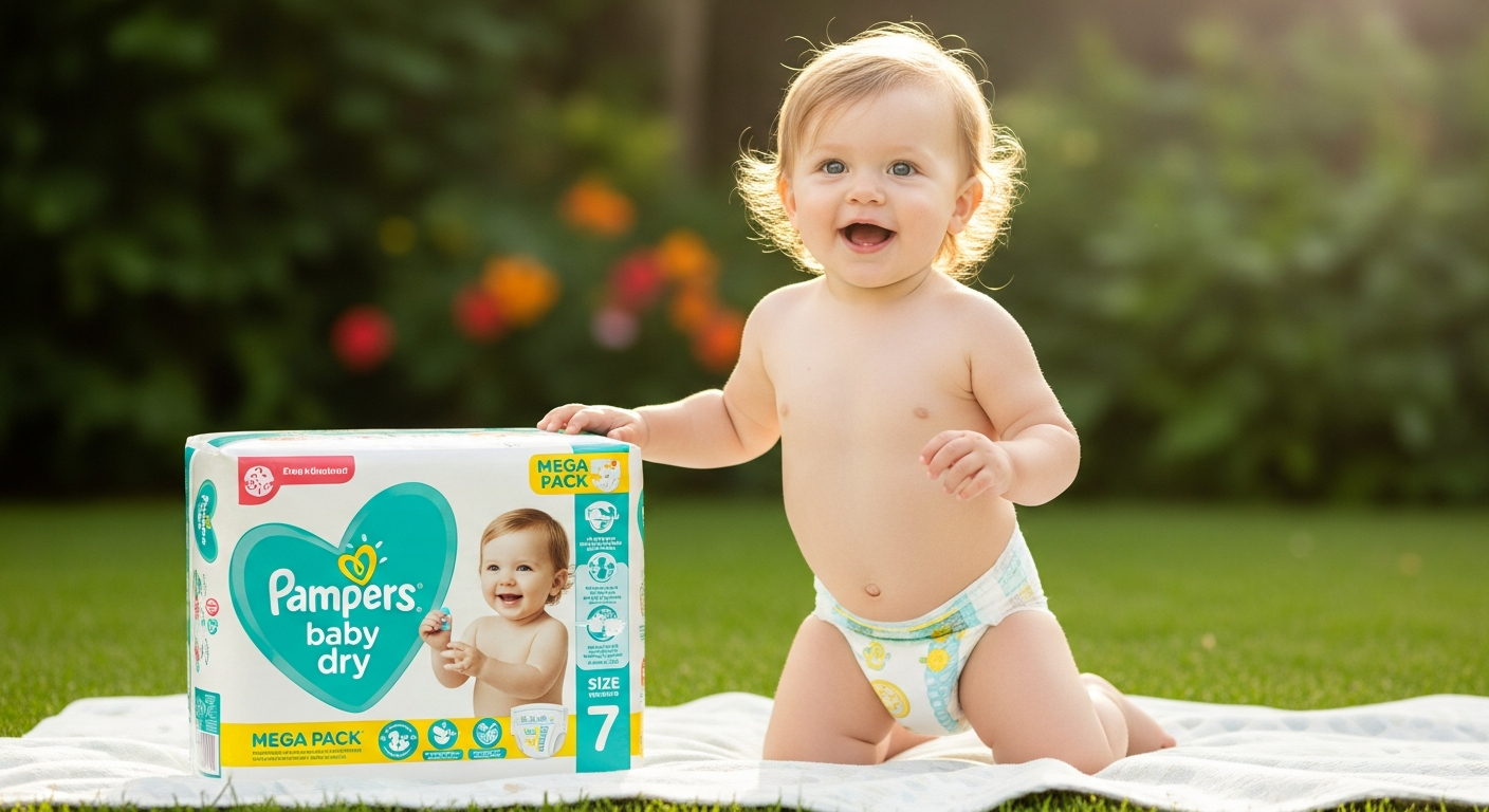 Pampers Baby Dry Size 7 Mega Pack diapers for toddlers aged 15-20kg with 12-hour dryness protection