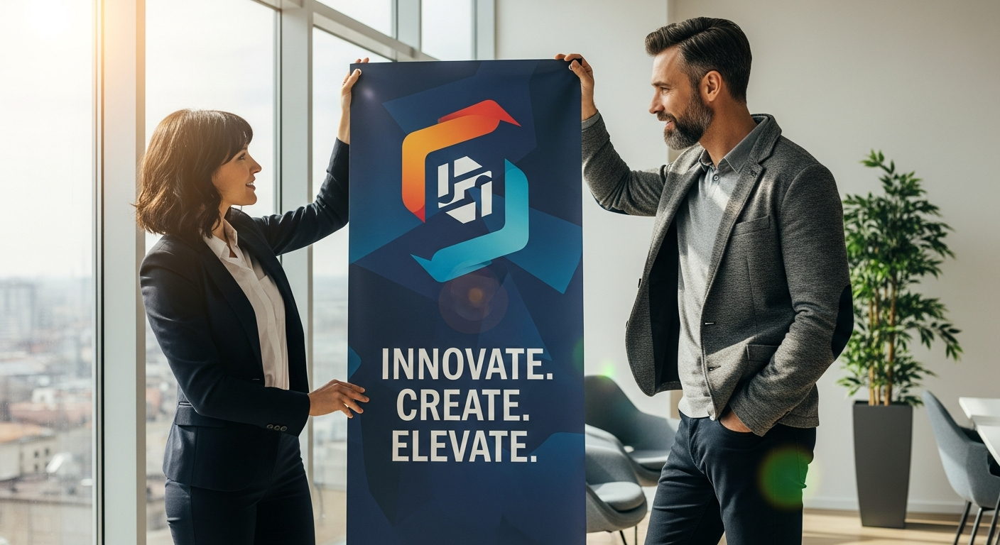 Custom vinyl banner displaying professional 720DPI printing with vibrant colors and durable PVC construction for business promotion