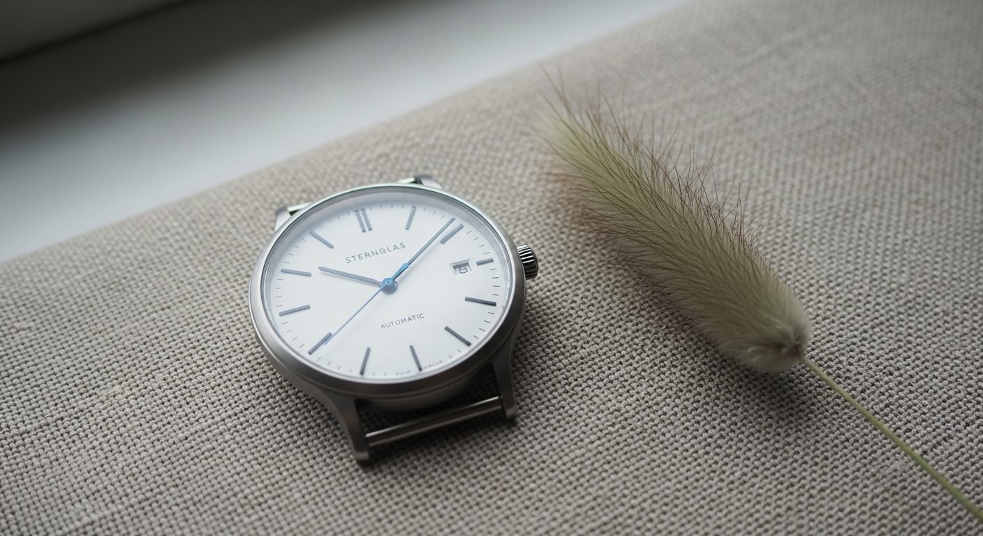 Sternglas Naos Bauhaus automatic watch with minimalist dial and sapphire crystal on leather strap