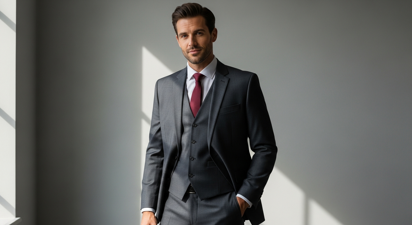 COOFANDY Men's 3-Piece Slim Fit Suit Set displayed with blazer, vest, and trousers