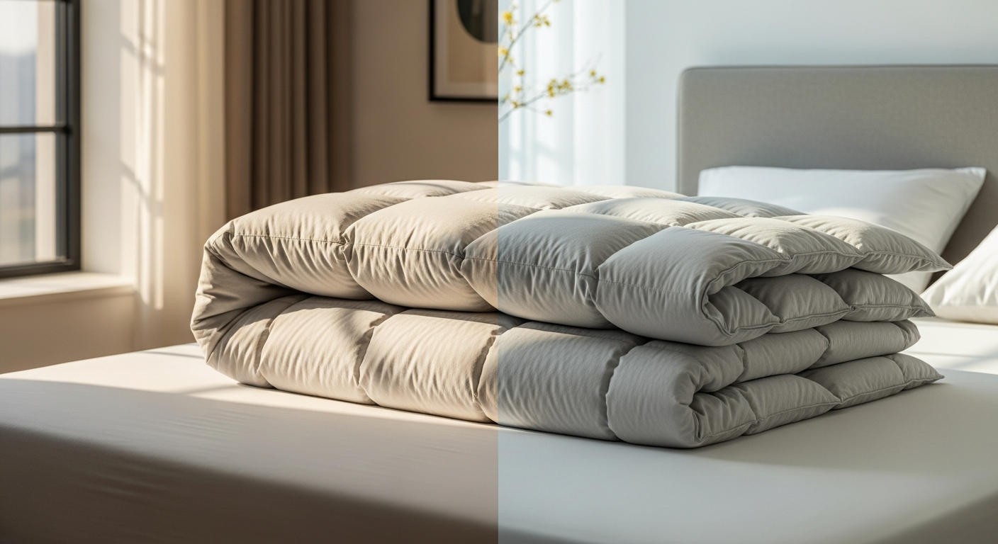 Daunenstep D200 4 Seasons Down Duvet displayed on a bed showing dual-duvet system design