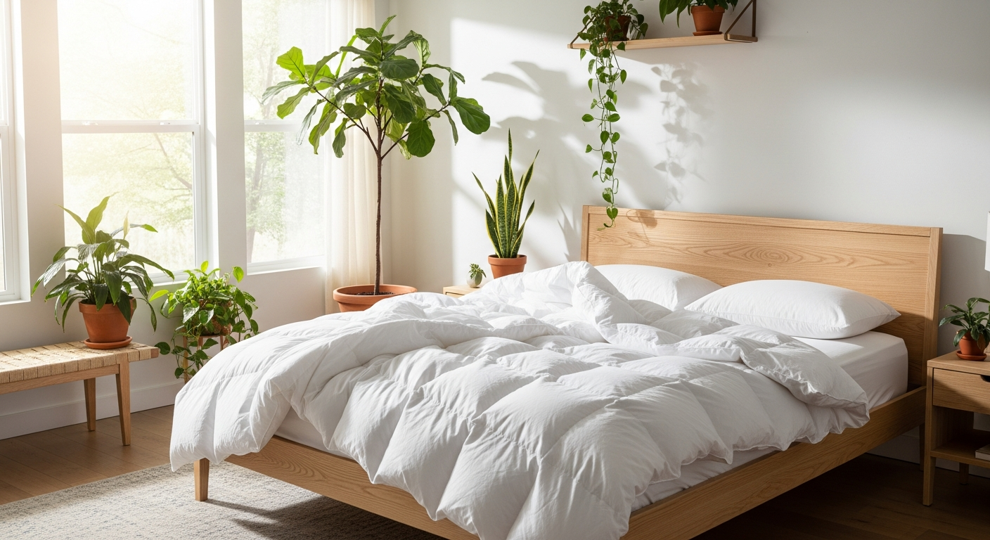 Premium Daunenstep D400 down duvet with Italian craftsmanship displayed on luxury bedding