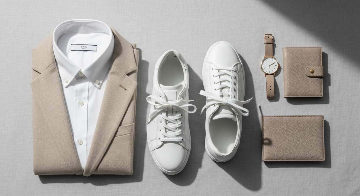 Suprime white leather sneakers displayed on neutral background showcasing minimalist design and premium craftsmanship details
