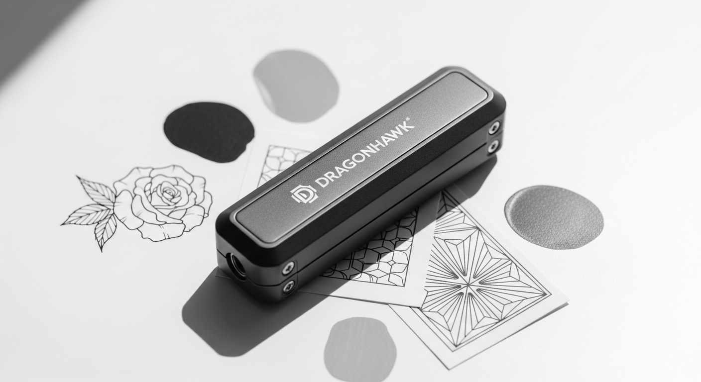Dragonhawk Fold Pro Wireless Tattoo Pen Machine with adjustable stroke settings and LED display