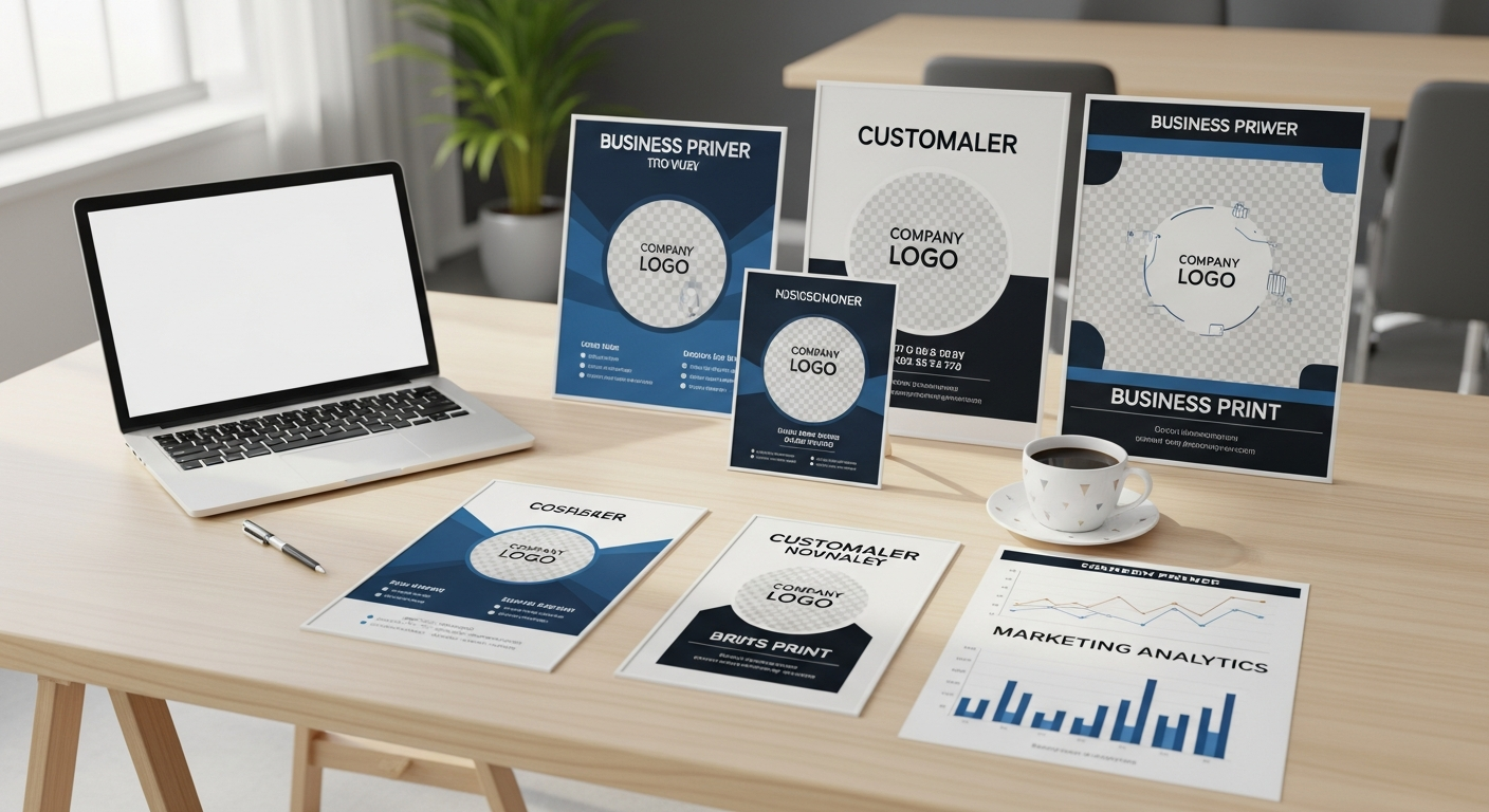 Professional customizable print posters for business marketing displayed in retail environment