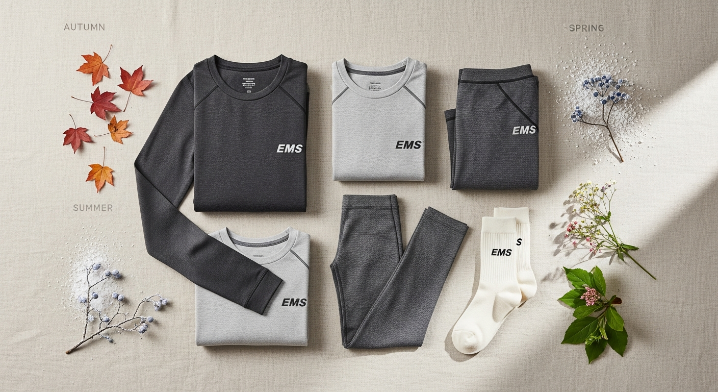 EMS TechWick Base Layer apparel displayed on outdoor adventurers in mountain hiking setting