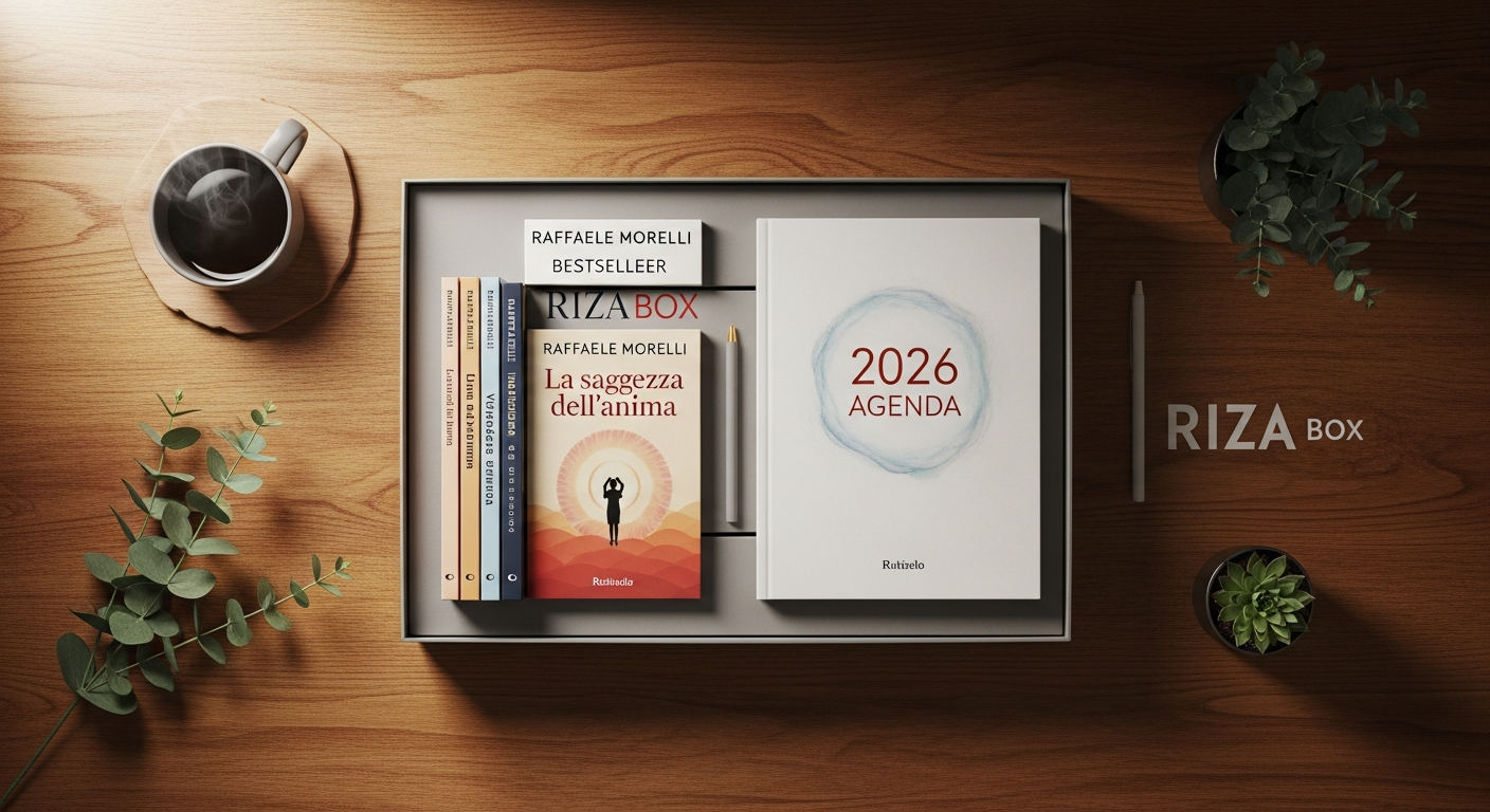 Riza Box Raffaele Morelli bestsellers collection with Agenda della Felicità 2026 wellness planner displayed