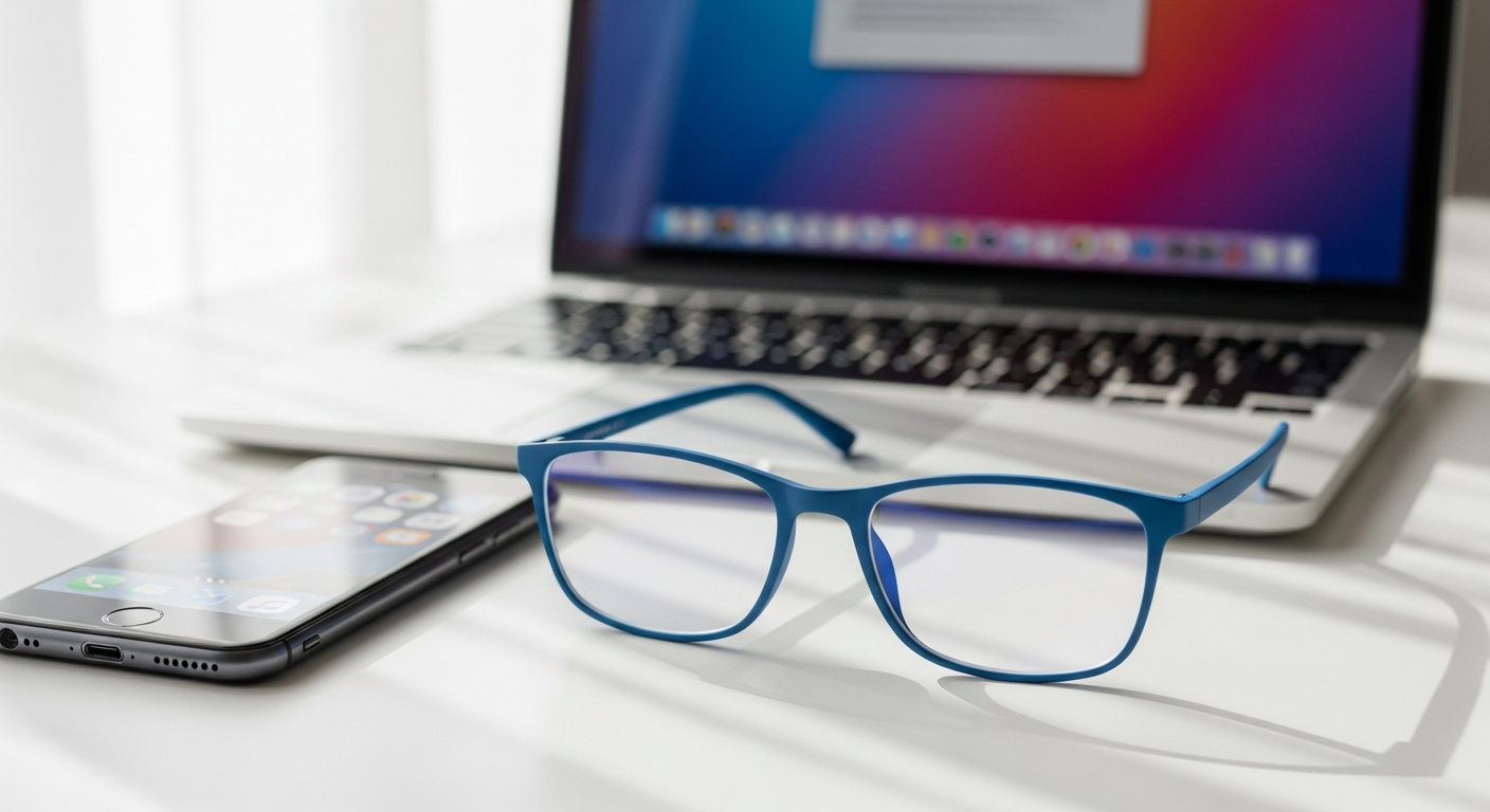 Elklook Miren Rectangle Blue Light Glasses in blue color displayed on white background showing rectangular frame design