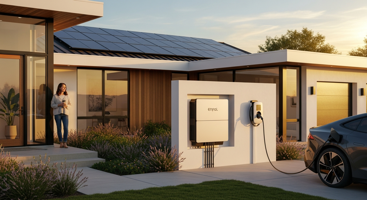 Enpal All-in-One Home Energy System with solar panels, battery storage, and EV charging wallbox integrated together