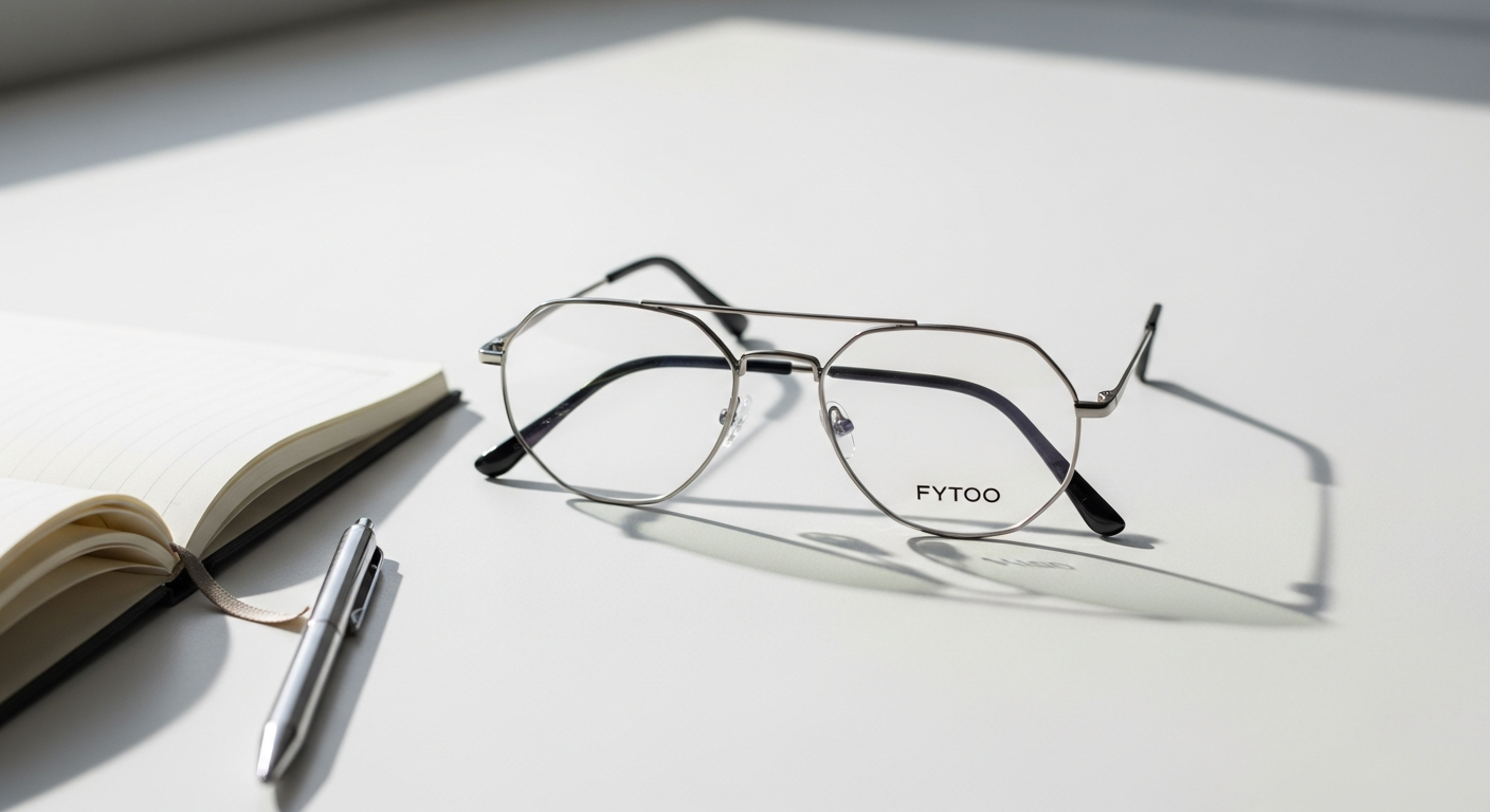 FYTOO Tara geometric aviator eyeglasses in black frame with modern angular design