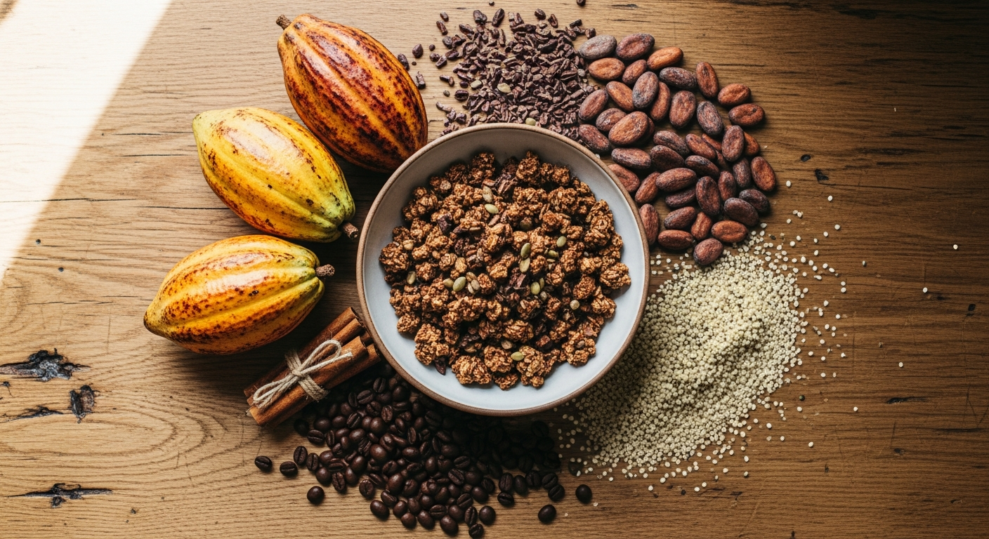 GURU Granola LOVE Wisdom Kakao-Hanf chocolate granola with cocoa nibs hemp seeds and cashews