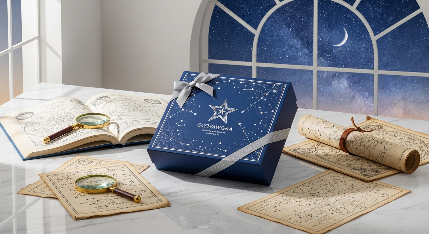Premium star naming gift box with meteorite fragment, framed certificate, and AR app technology