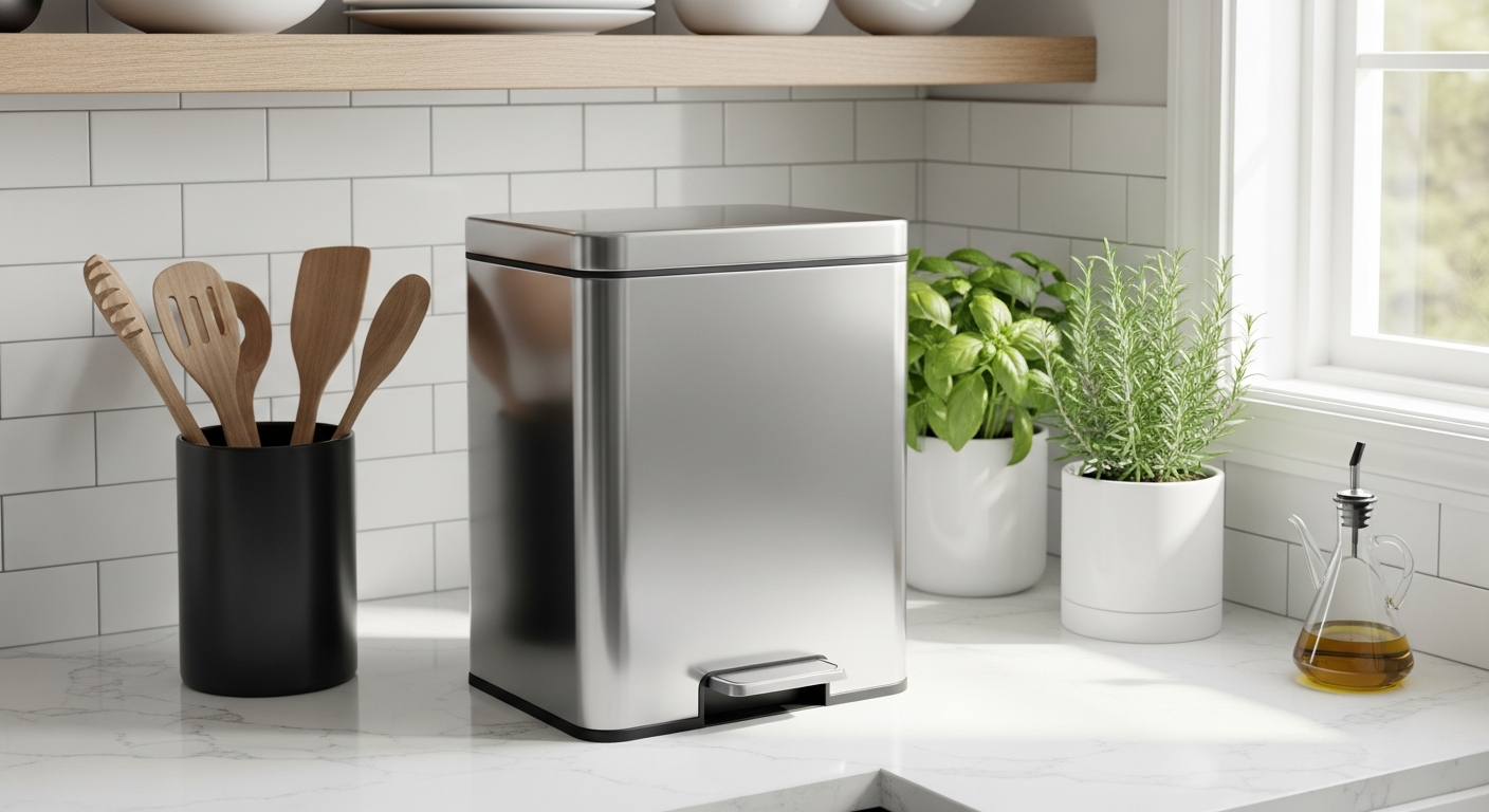 Garvee 13-gallon stainless steel kitchen trash can with soft-close lid and foot pedal