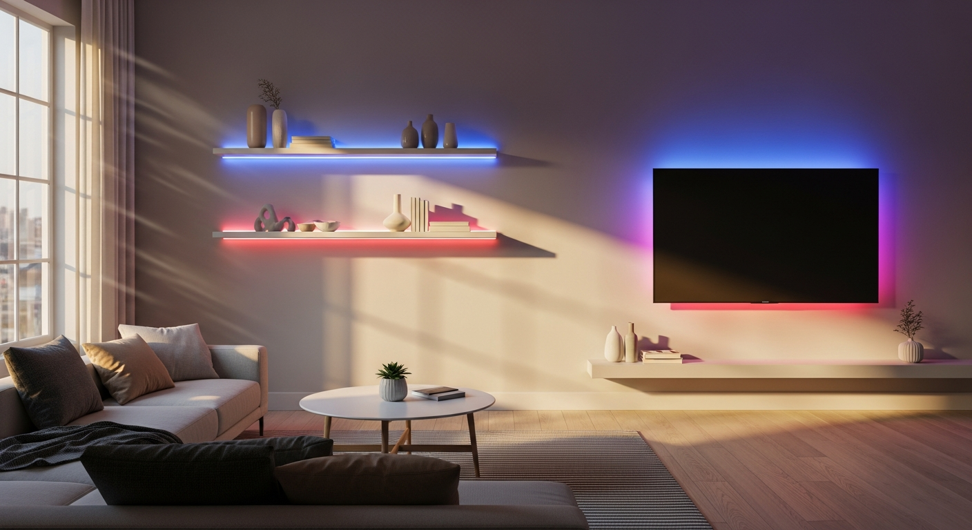 Govee RGBIC LED Strip Lights H619A with multi-color segments displaying independent control and smart home integration features