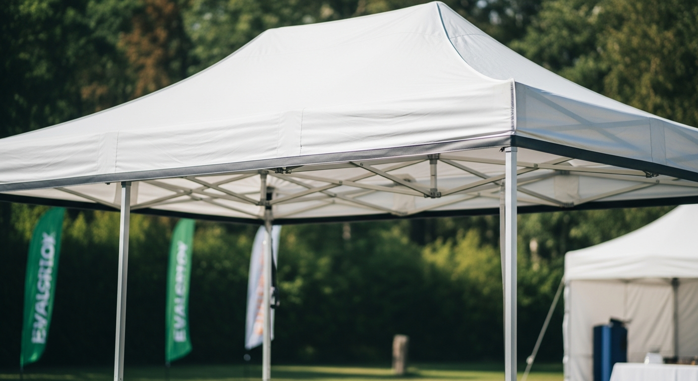 Professional Interouge 3x3m aluminum folding tent with parapluie umbrella opening system deployed at outdoor event