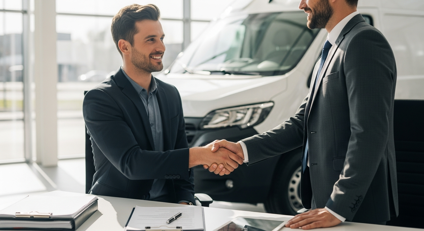 Commercial vehicle seller reviewing competitive bids on fast online car selling platform dashboard