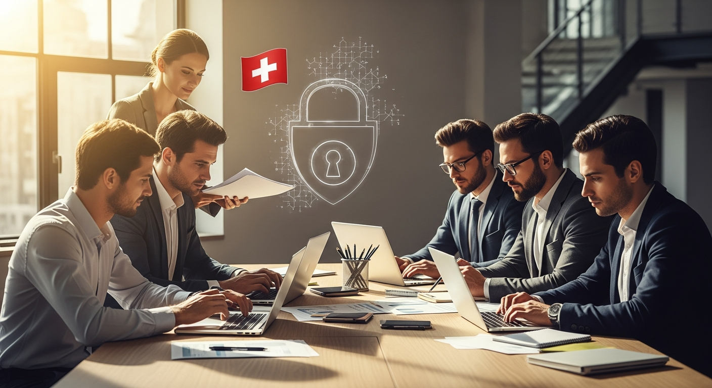 Swiss data center server room with renewable energy infrastructure and privacy-focused cloud storage technology