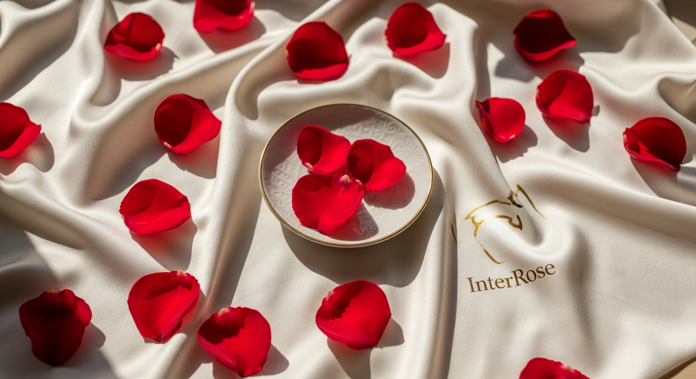 Luxury fresh red rose petals arranged in elegant display for romantic occasions