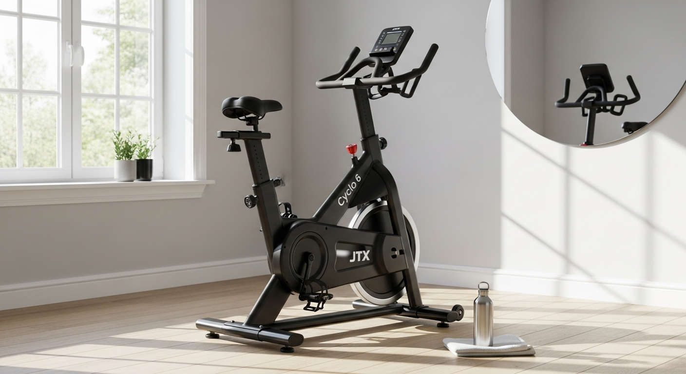JTX Cyclo 6 Indoor Exercise Bike with 22kg flywheel and magnetic resistance system in home gym setting