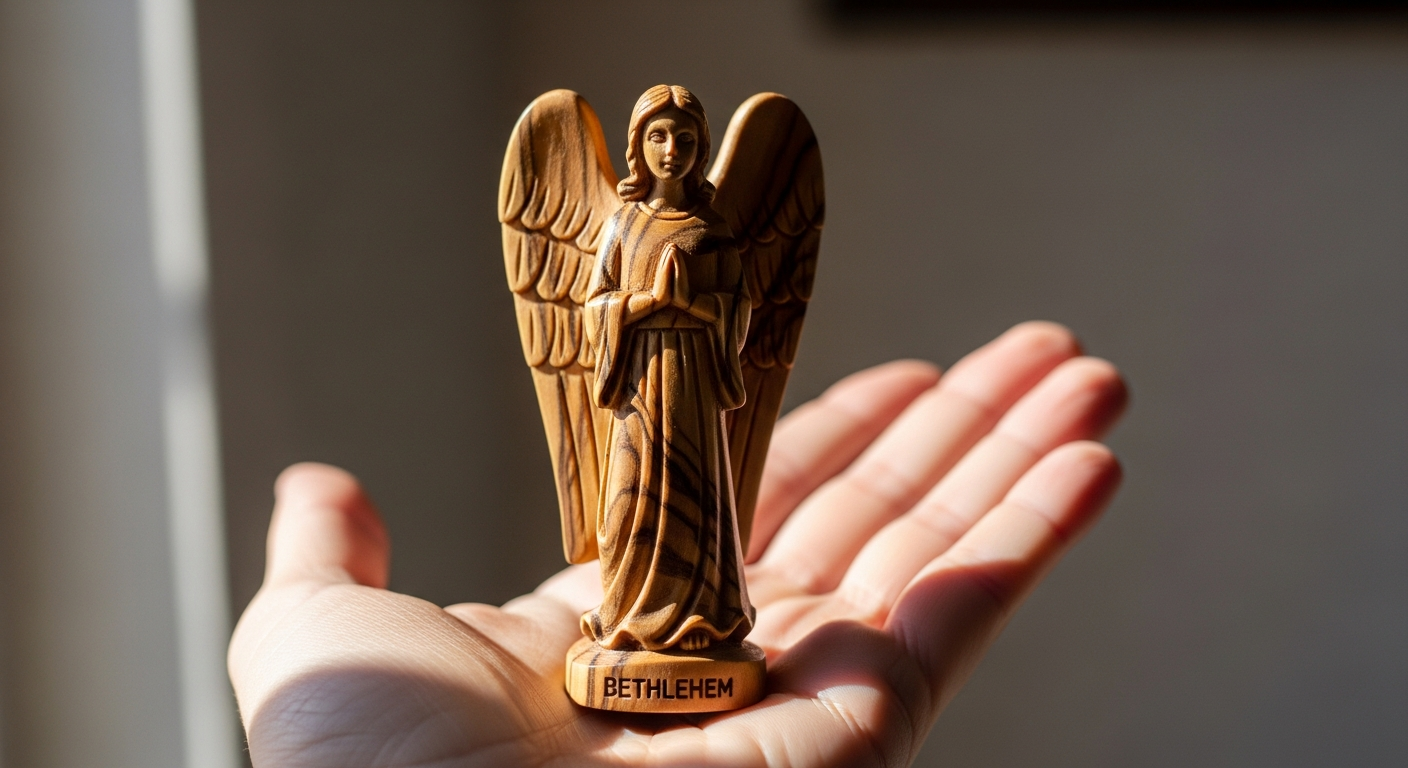 Personalisierter Olivenholz Schutzengel Handschmeichler aus Bethlehem mit Gravur