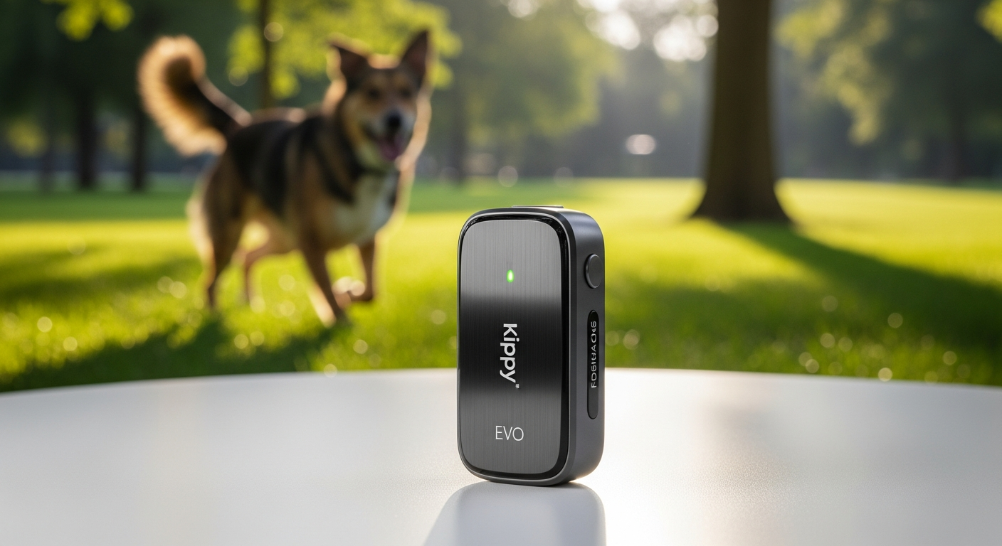 Kippy EVO Pet GPS Activity Tracker device shown in multiple color options on white background
