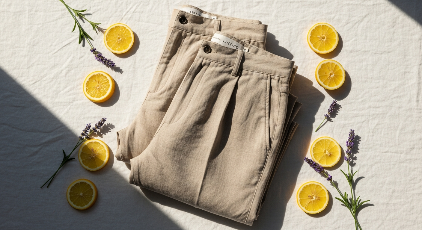 Lintico 100% Linen Classic Pants LYON in navy blue displayed on a neutral background