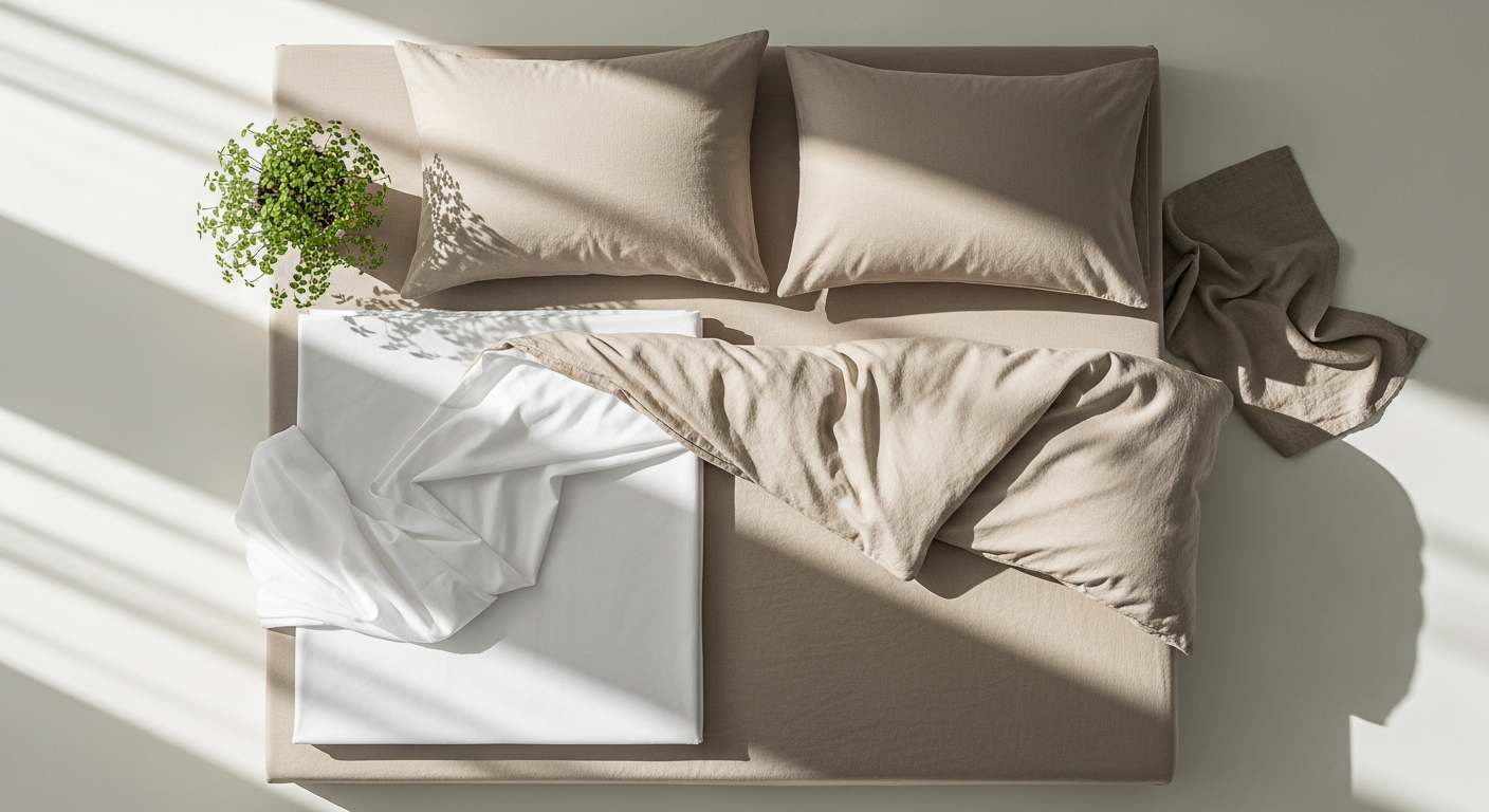 La Redoute Intérieurs Organic Cotton Percale Bedding Set in neutral French design displayed on a bed