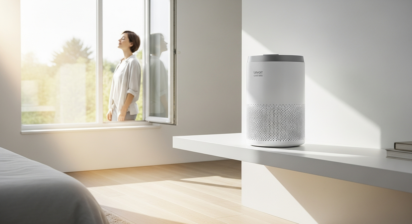 Levoit Core 300S Smart Air Purifier with H13 HEPA filter and real-time air quality monitoring display