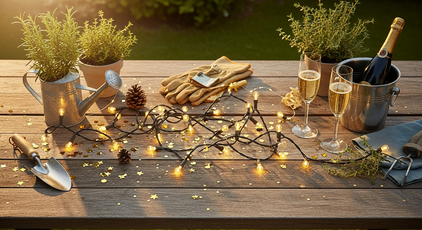 Premium outdoor party lights strung across a garden creating warm ambient lighting for celebration