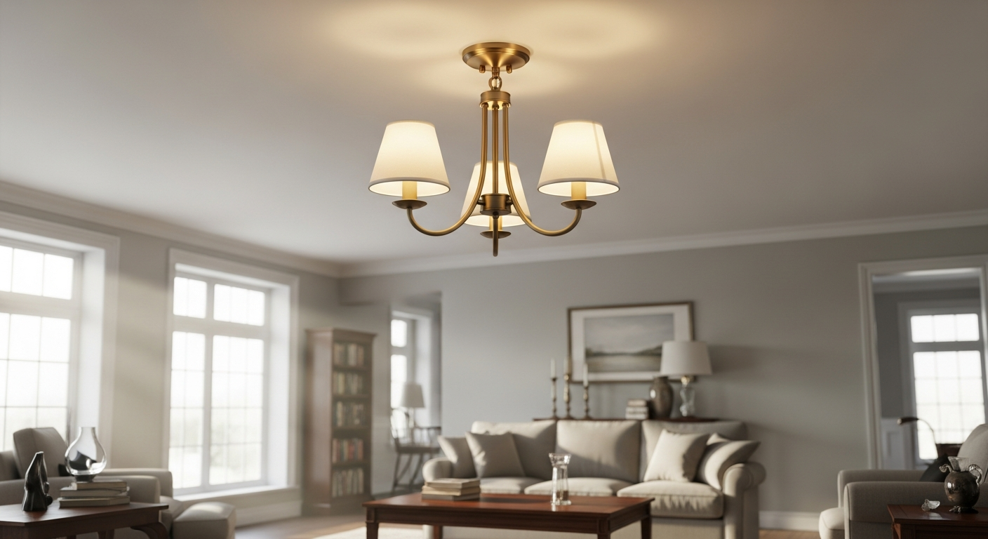 Laura Ashley Rhosill 3-Light Semi-Flush Ceiling Light in antique brass finish with clear glass shades