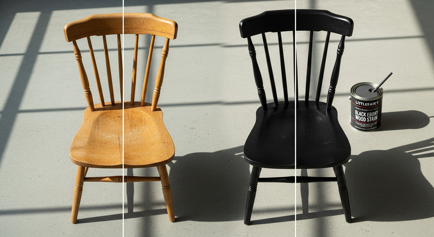 Black Ebony Wood Stain applied to vintage wooden furniture showing rich grain detail and professional finish