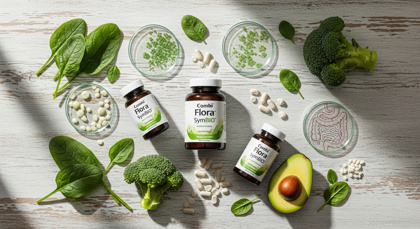 Combi Flora SymBIO probiotic supplement powder and capsules for gut health restoration