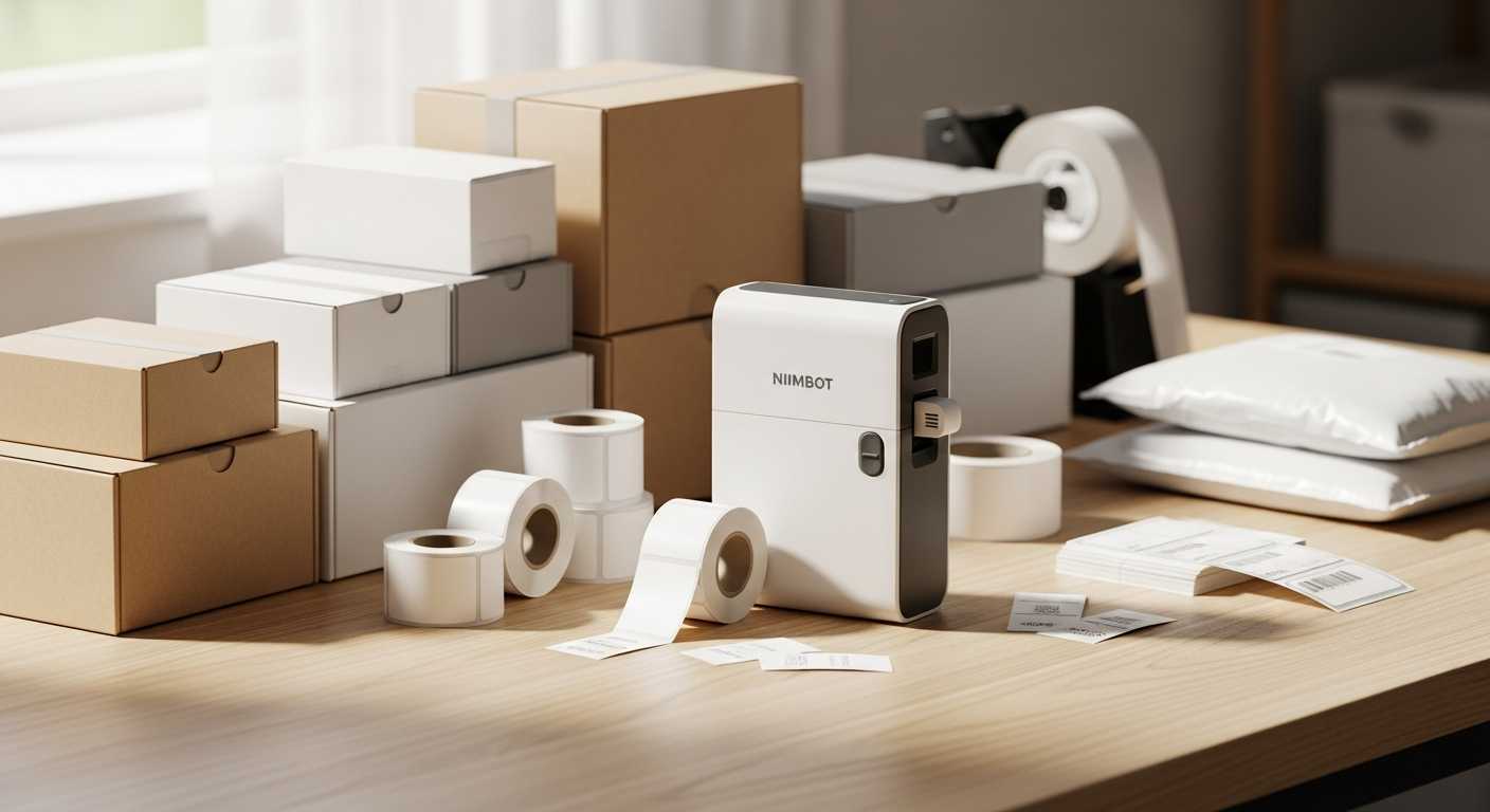 NIIMBOT D11 portable smart label maker displaying thermal printing technology with smartphone connectivity