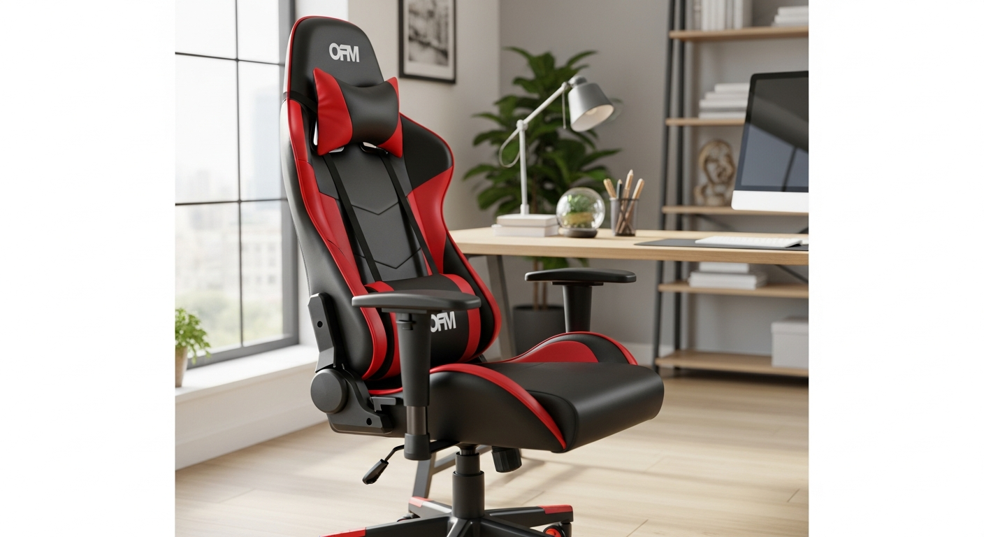 OFM Essentials Racing Style Gaming Chair in black with mesh accents and lumbar support