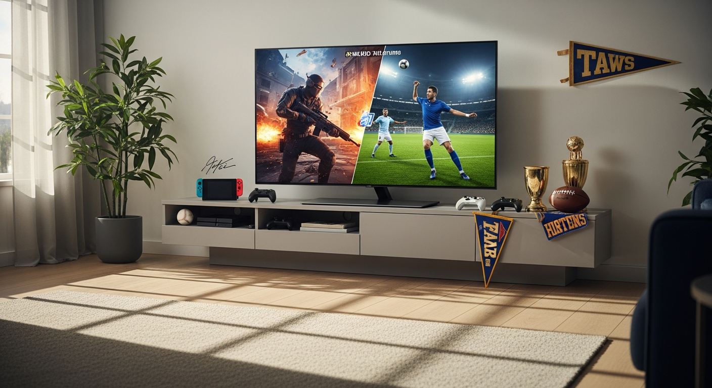 Samsung 4K UHD Smart TV displaying vibrant gaming and sports content with advanced display technology