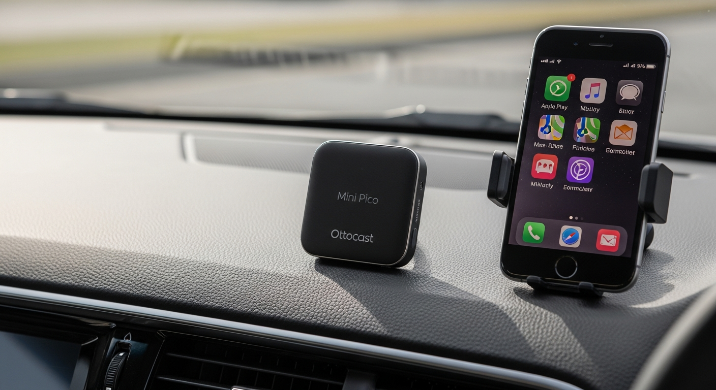 Ottocast Mini Pico wireless adapter device displayed with USB connector and compact design