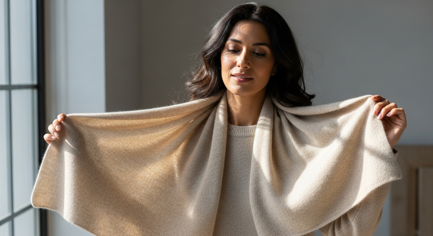 PURSCHOEN luxurious cashmere scarves displayed with ethical sourcing and fair trade certification details