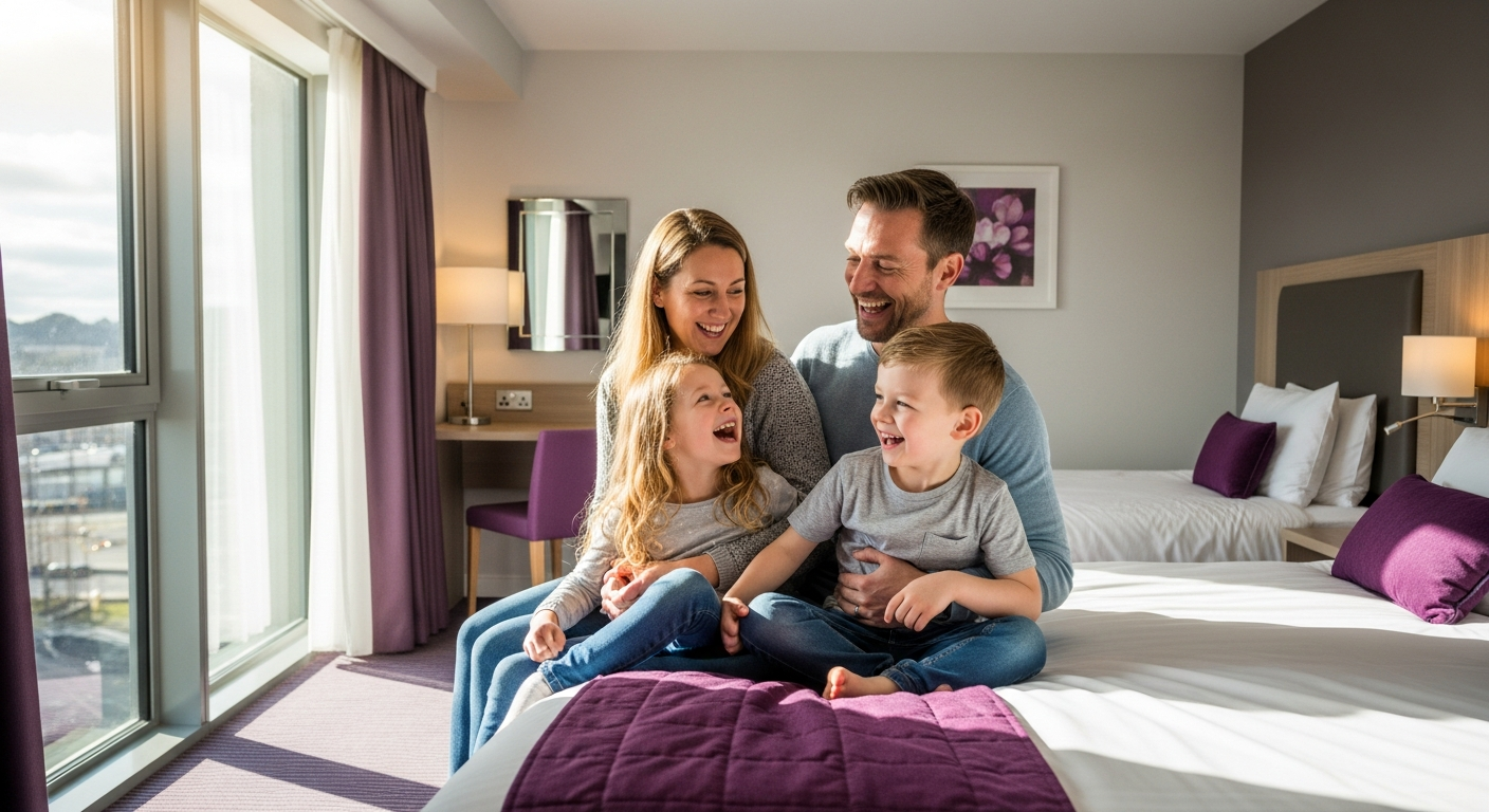 Premier Inn hotel family room with comfortable beds and modern amenities for budget travelers