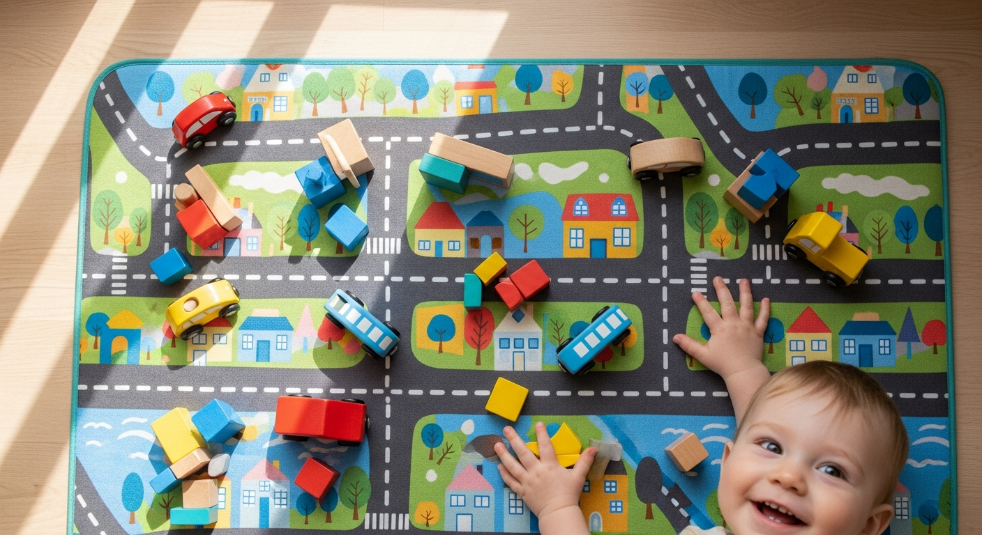 Little Dutch Car Playmat with vibrant road network design for children's imaginative play