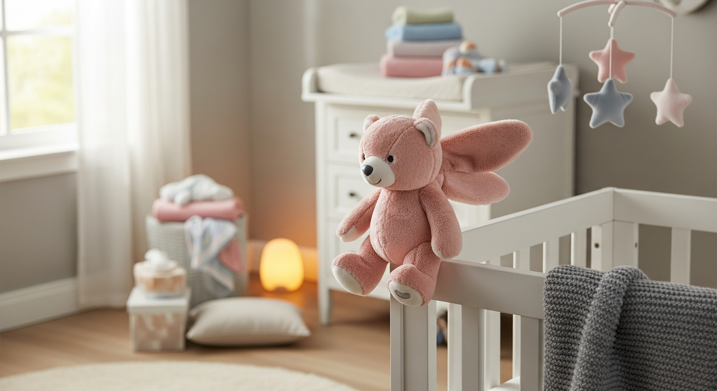 Moonie The Humming Bear 2.0 smart sleep aid with pink noise, cry detection, and colorful LED night light for babies