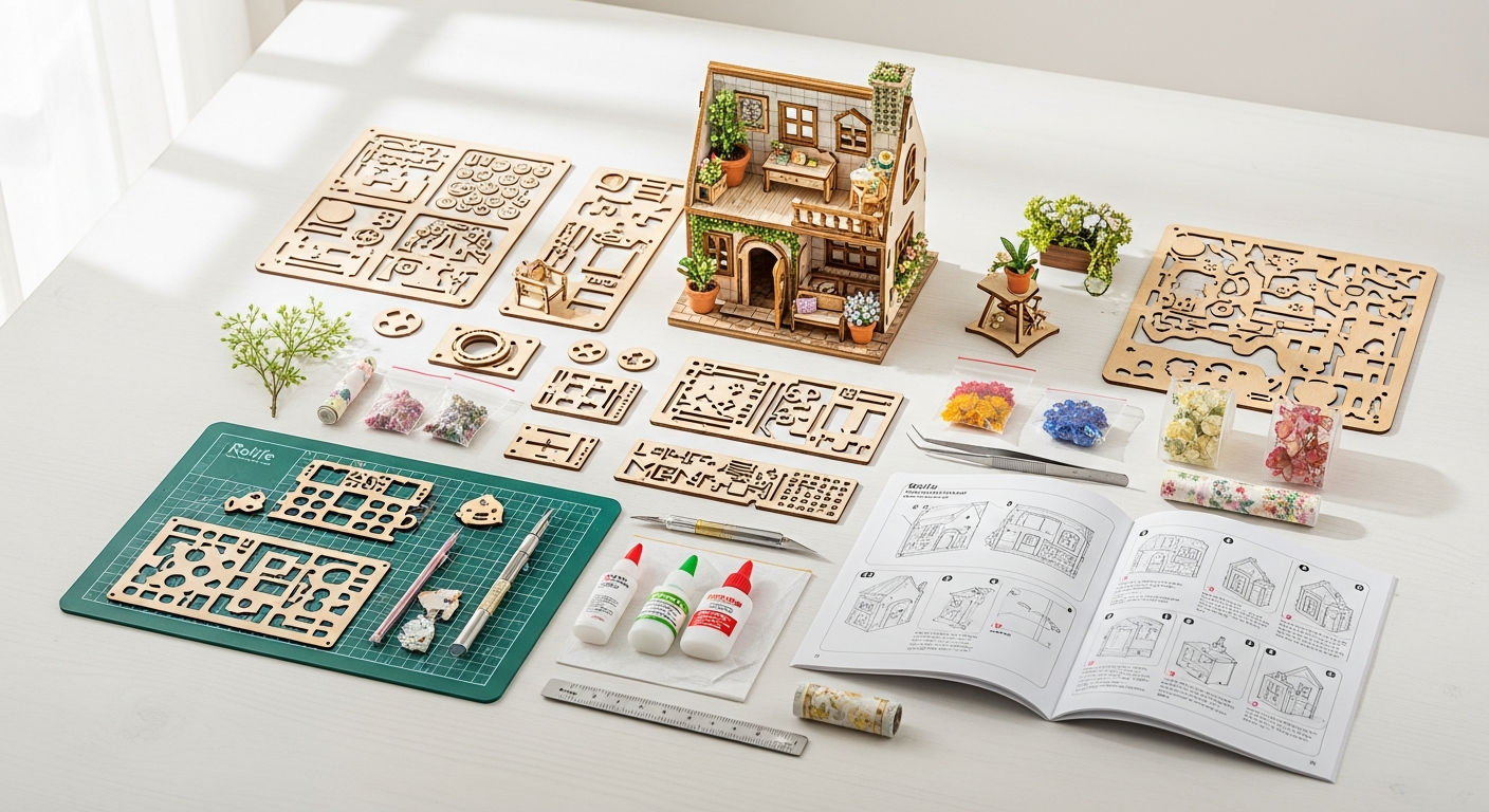 Rolife Cathy's Flower House DIY miniature kit with LED lighting and detailed wooden components