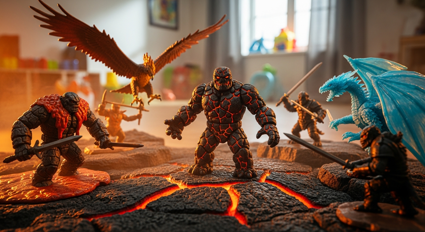 Schleich Eldrador Creatures Lava Golem Figure with armor plating, movable arms, and lava axe weapon